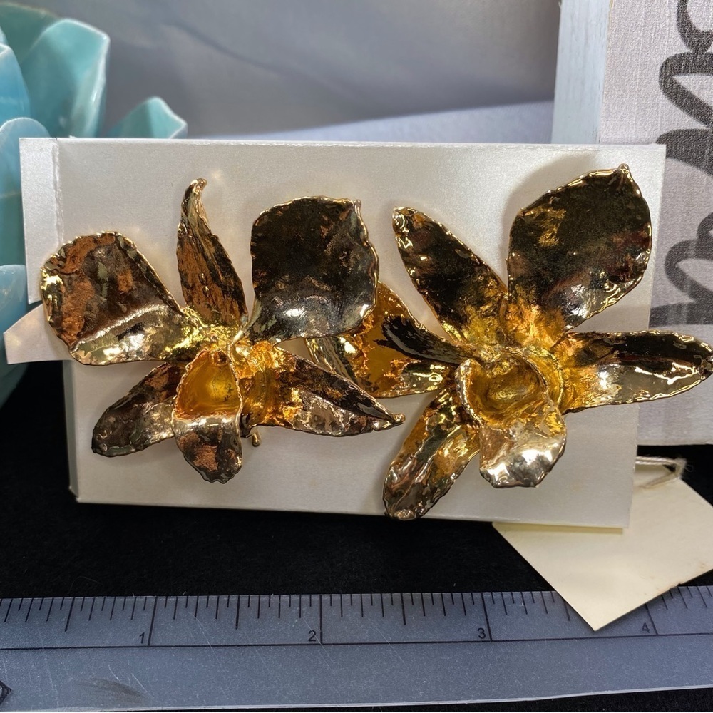 Vintage and Rare! Gold dipped orchid earrings from Hawaii